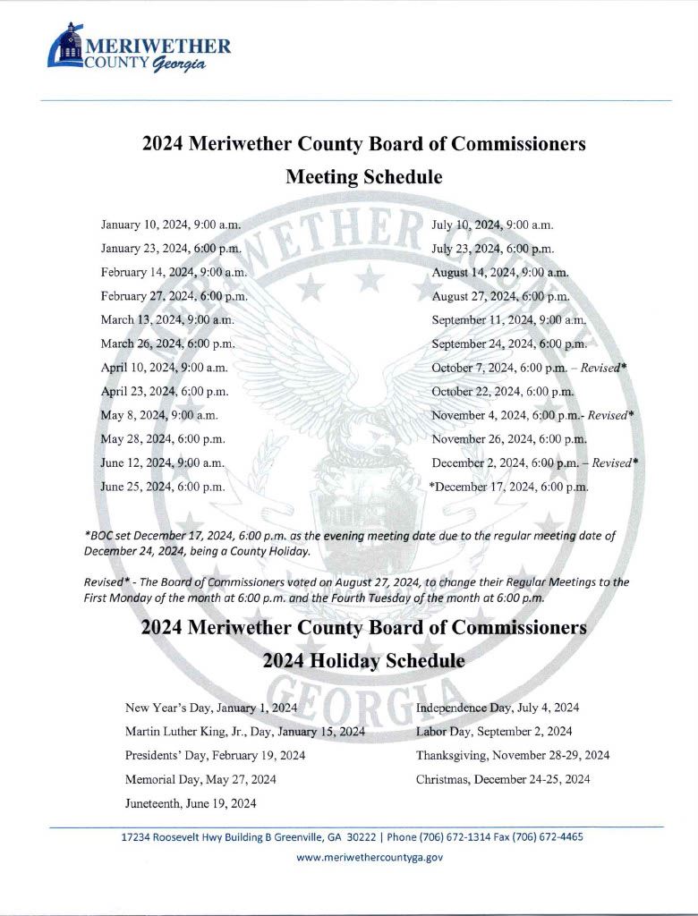 2024 BoC Meeting Dates - Revised